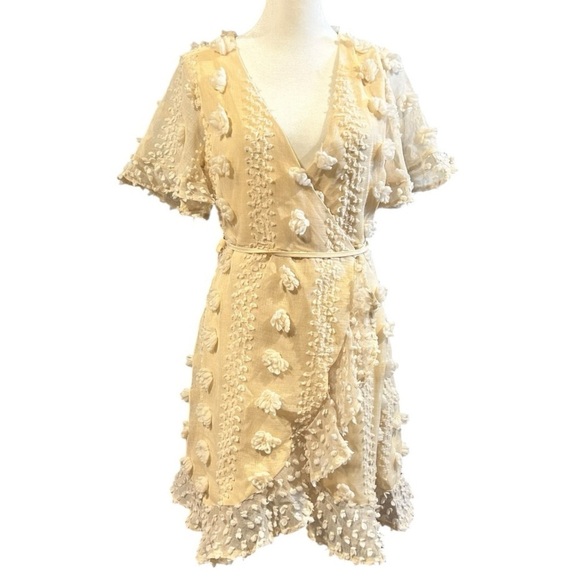 SOUTHERN FRIED CHICS Chasing Memories Dress Wraparound Floral Appliqués Ivory XS - Picture 5 of 13